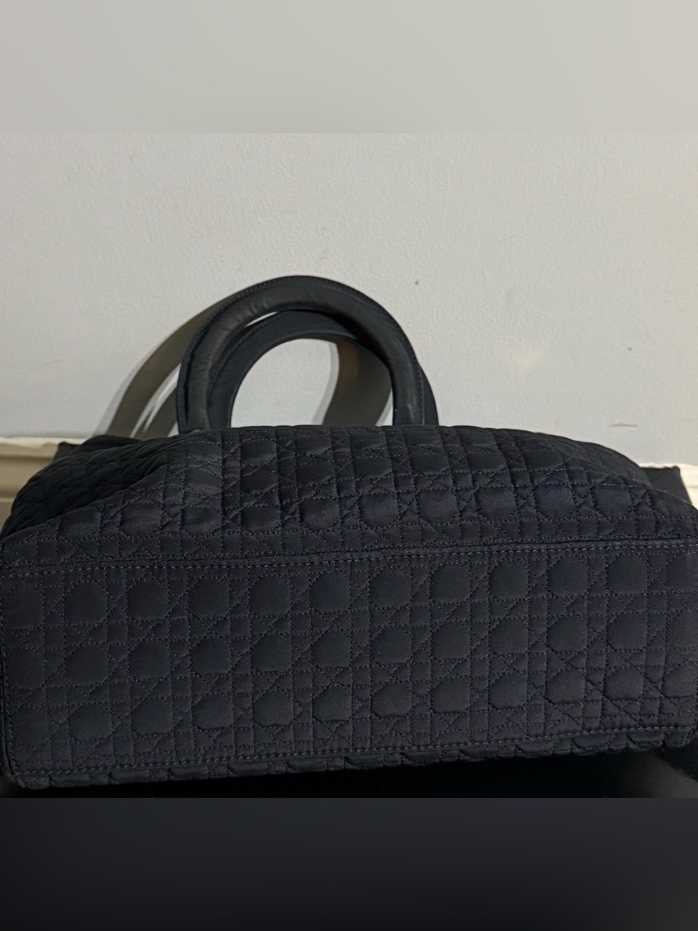 Dior Lady Dior Nylon Cannage Tote Black Gold Charm Medium Handbag - Picture 4 of 5
